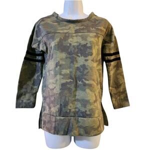 Enough About Me Womens Sweatshirt Size XS Green Camo 3/4 Sleeve Split Seams